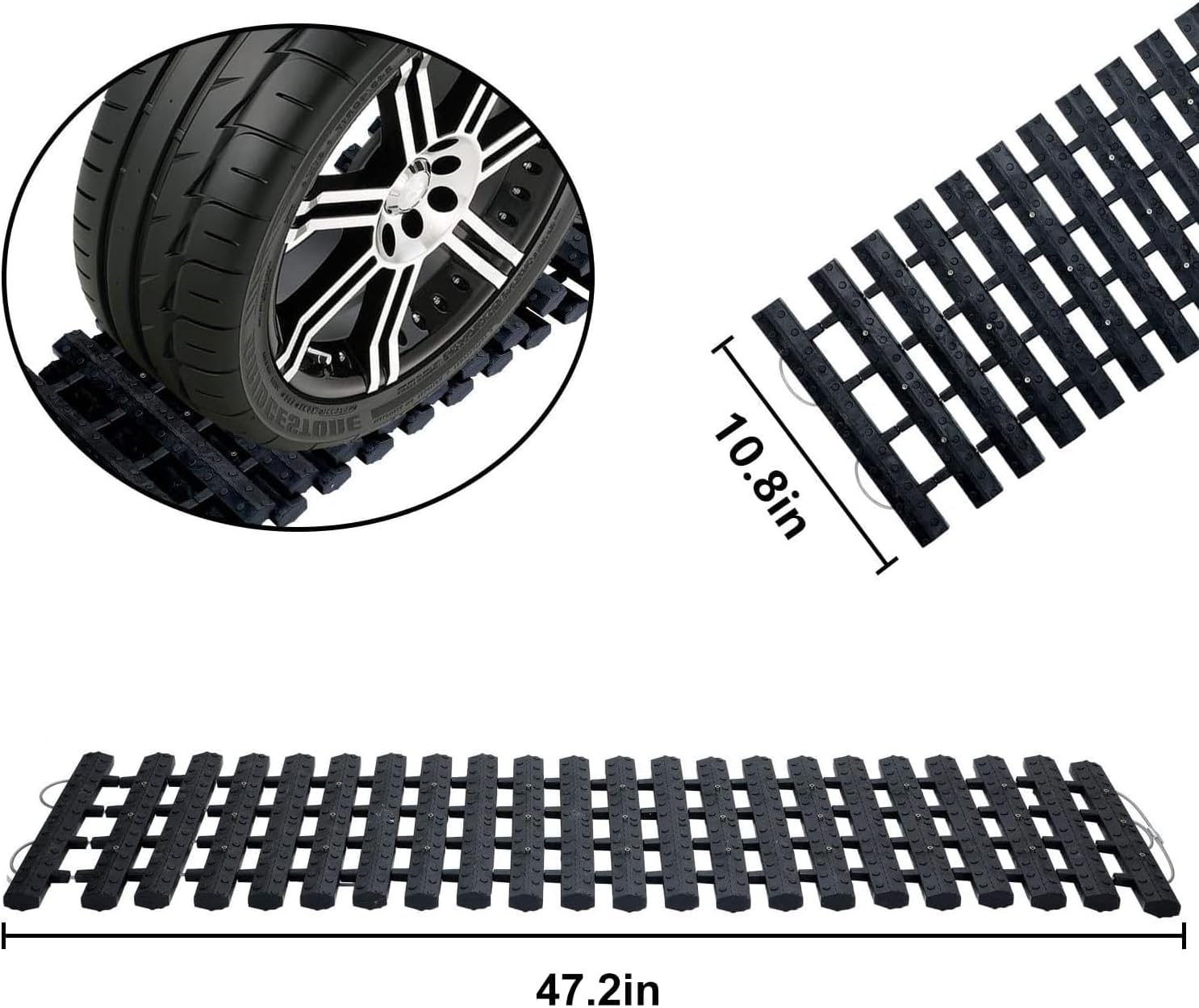 Emergency Devices 2 pcs Tire Traction Mats 47.2" (L) x 10.8" (W), Portable for Snow, Ice, Mud, and Sand to Car