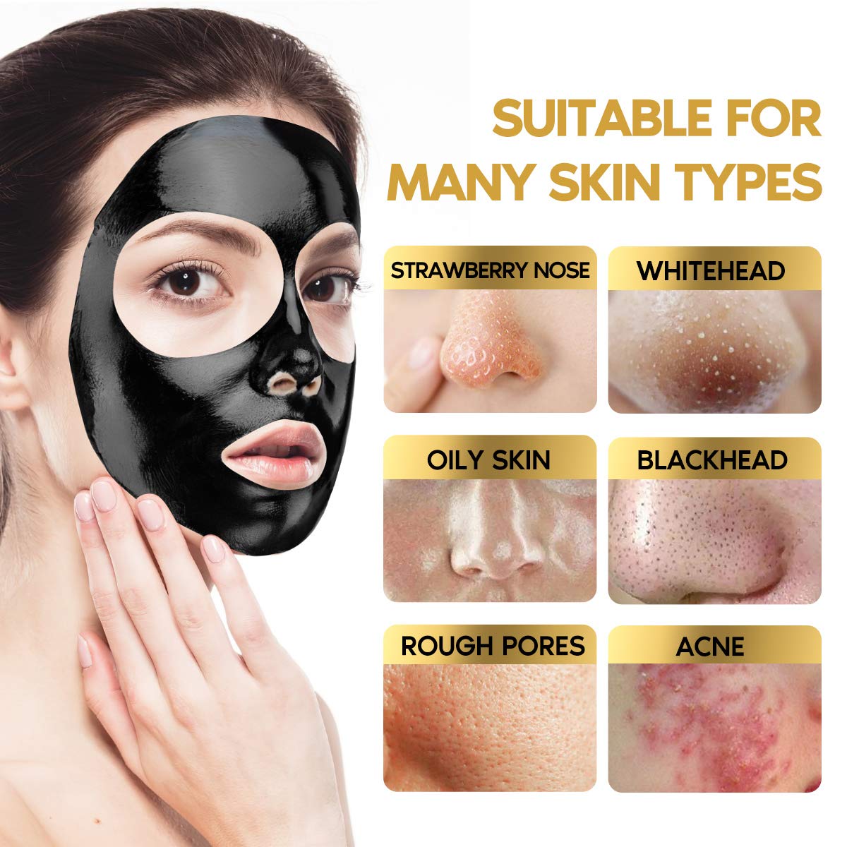 Blackhead Remover Mask Kit, Charcoal Peel Off Facial Mask with Brush and Pimple Extractors, Deep Cleansing for Face