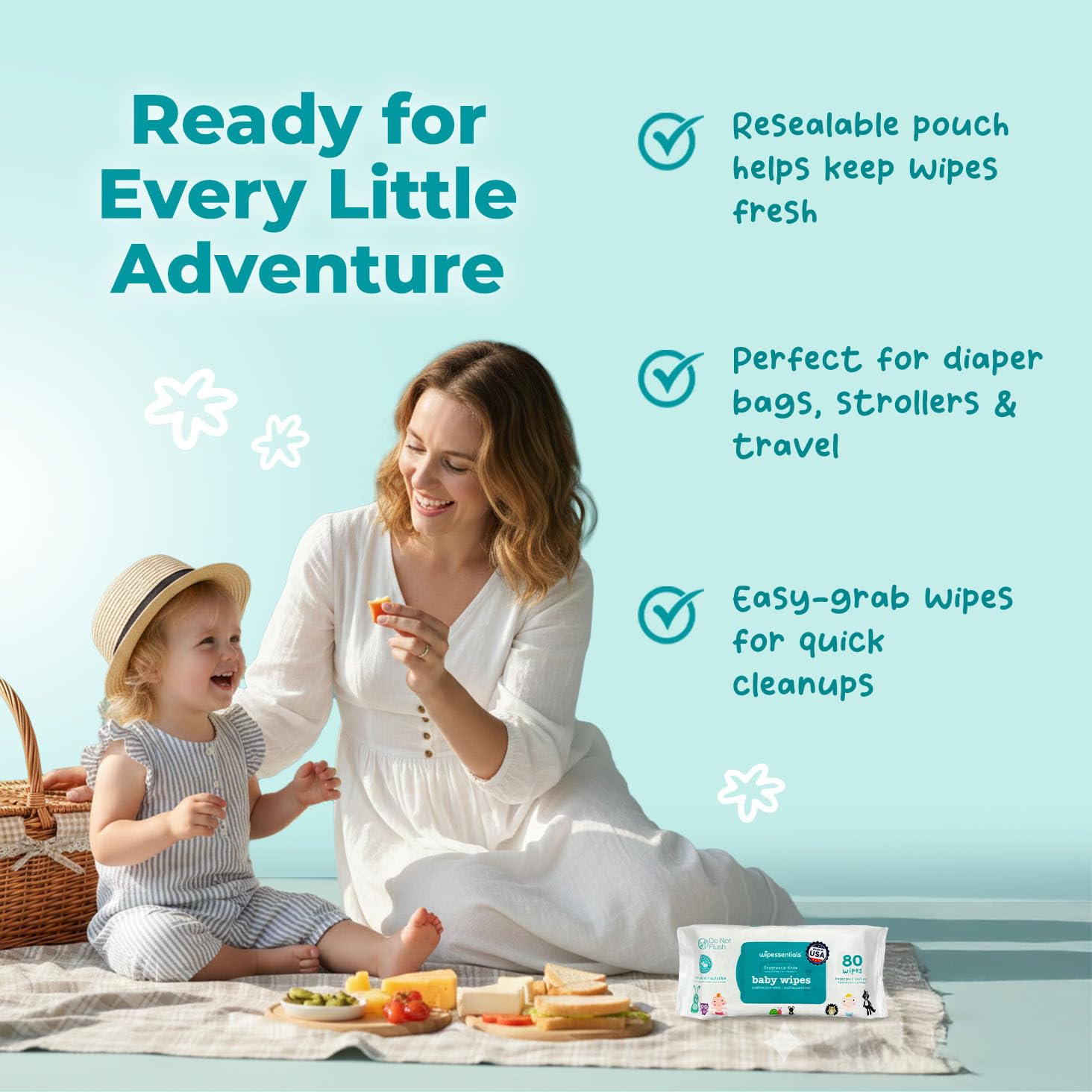WipeEssentials Baby Wipes for Newborn Care, Unscented - 3 Pack 240 Count | Water-Based, Alcohol-Free Gentle Diaper