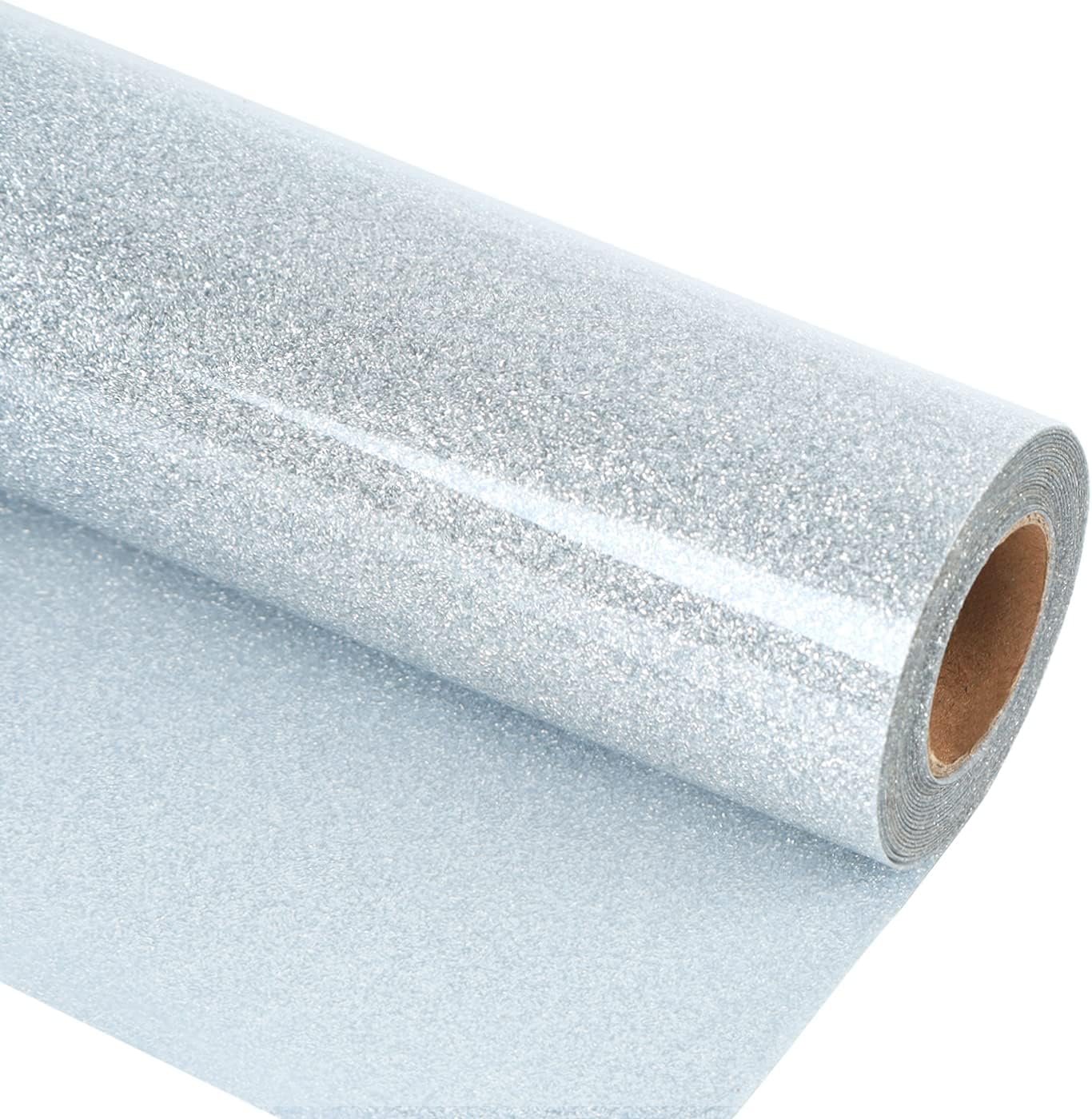 Glitter HTV Heat Transfer Vinyl Rolls, Silver 12" x 8ft | Glitter Iron on Vinyl for T Shirts, HTV Vinyl for All
