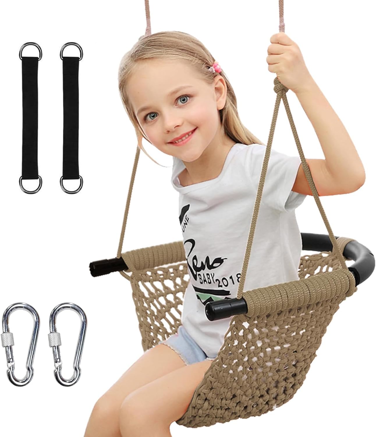 Hand-Knitting Toddler Swing, Swing Seat for Kids with Adjustable Ropes, Little tikes Swings Set, for Outdoor Indoor