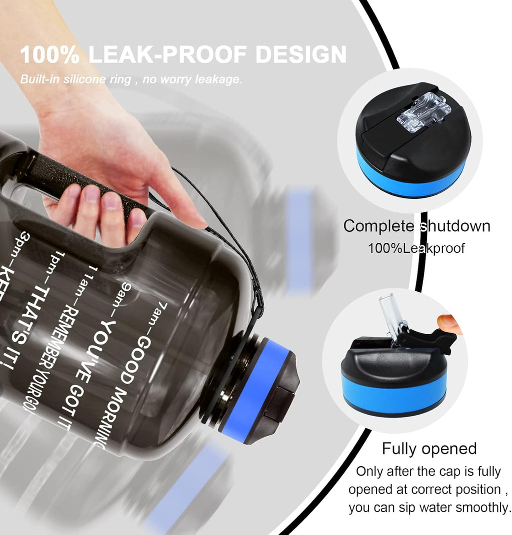 Motivational Gallon Water Bottle - with Straw & Time Marker BPA Free Large Reusable Sport Water Jug with Handle for
