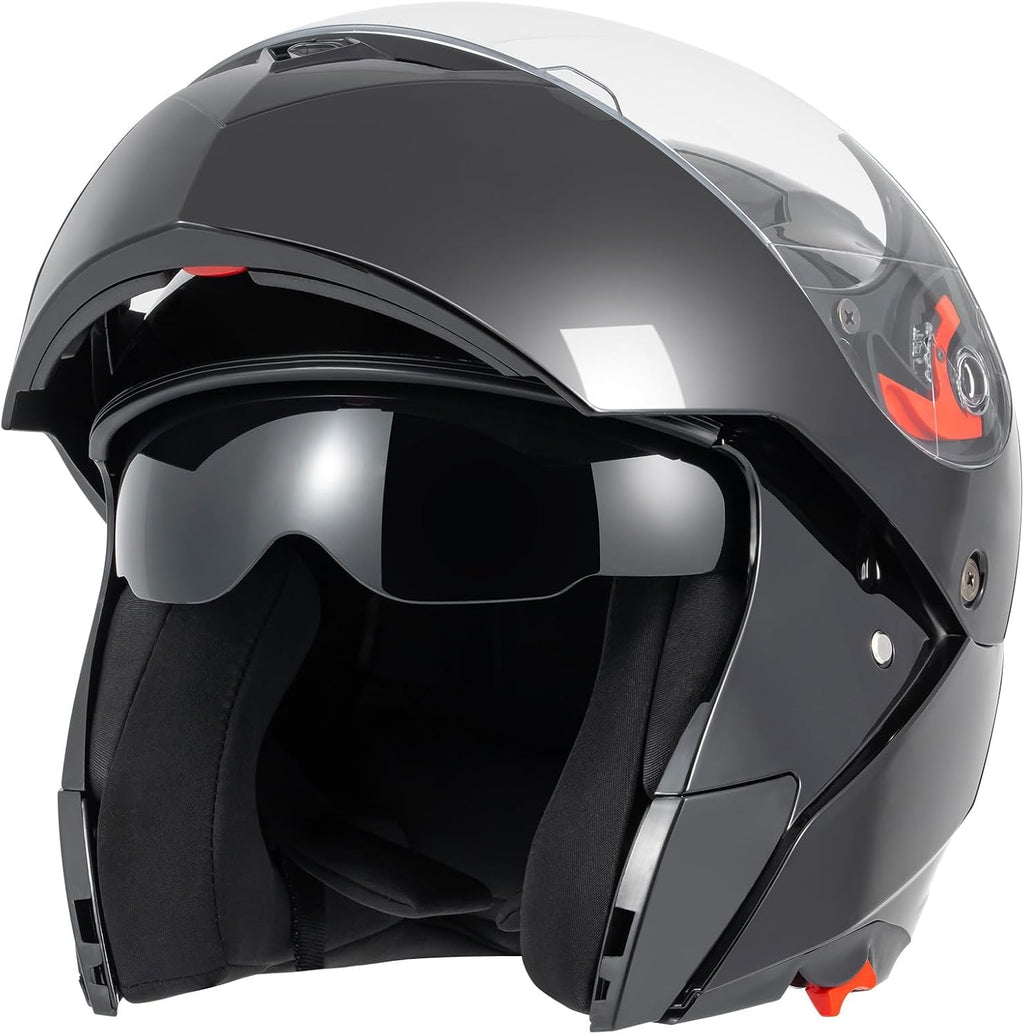 DOT Approved Modular Flip-Up Dual Visor Motorcycle Full Face Helmet for Adults Men & Women with 2 Removable Visors (1