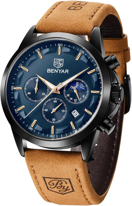 Mens Watch Analog Quartz Movement Chronograph Stylish Casual Wristwatch with Stainless Steel Bracelets Waterproof