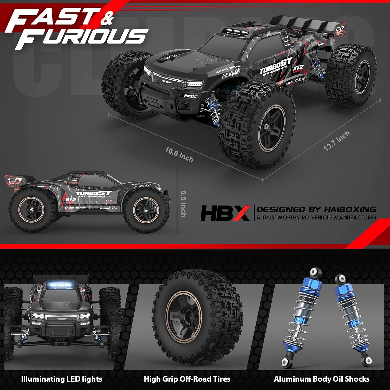 2997A 1/12 Brushless RC Cars, Fast RC Enthusiast Grade Max 45 Mph | 60A Waterproof ESC, Oil-Filled Shock, Center