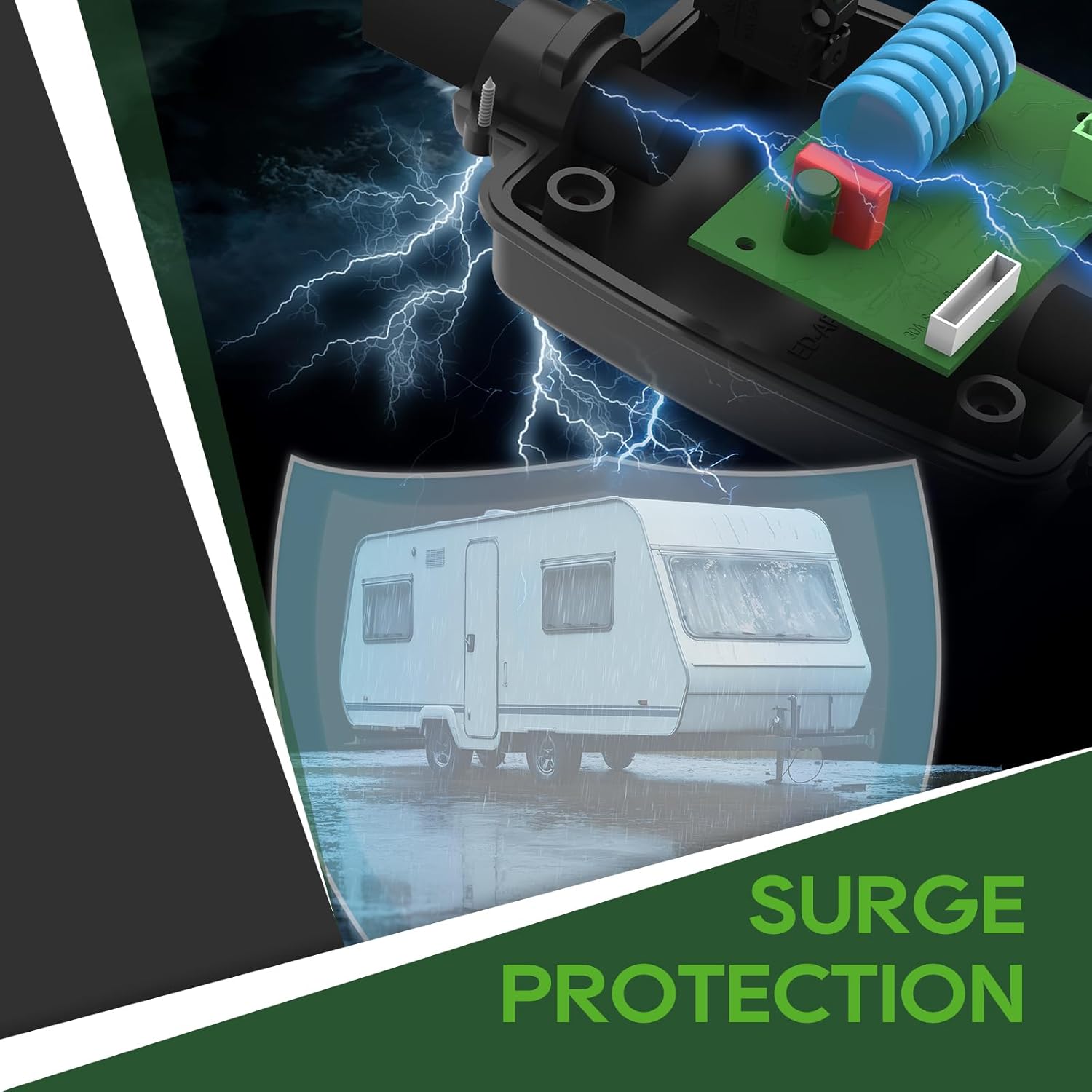 Surge Protector 30 Amp to 50 Amp RV Adapter Cord | NEMA TT-30P to NEMA 14-50R Eletrical Power Adapter with Overload