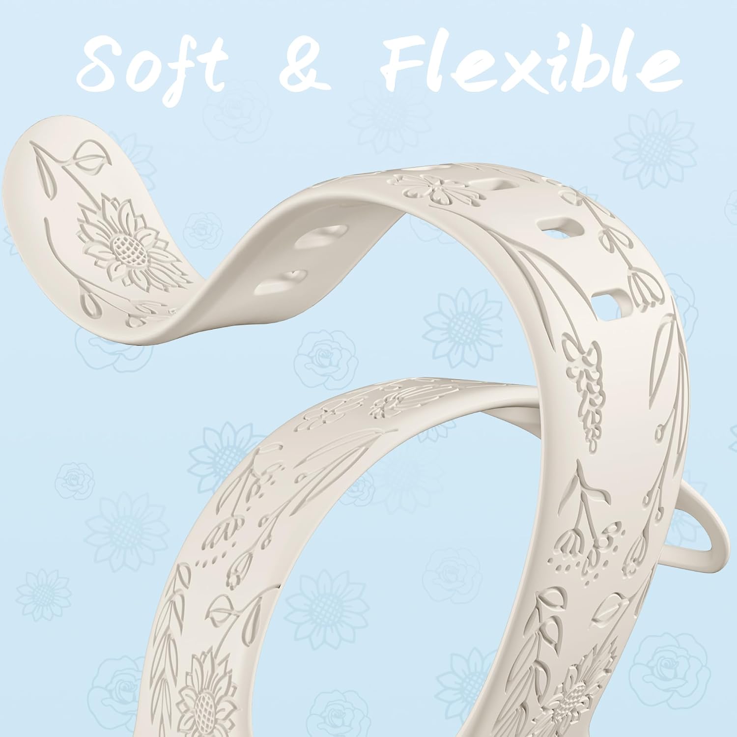 6 Pack Floral Engraved Bands Compatible with Apple Watch Bands 40mm 41mm 42mm 38mm 44mm 45mm 46mm 49mm Women Men