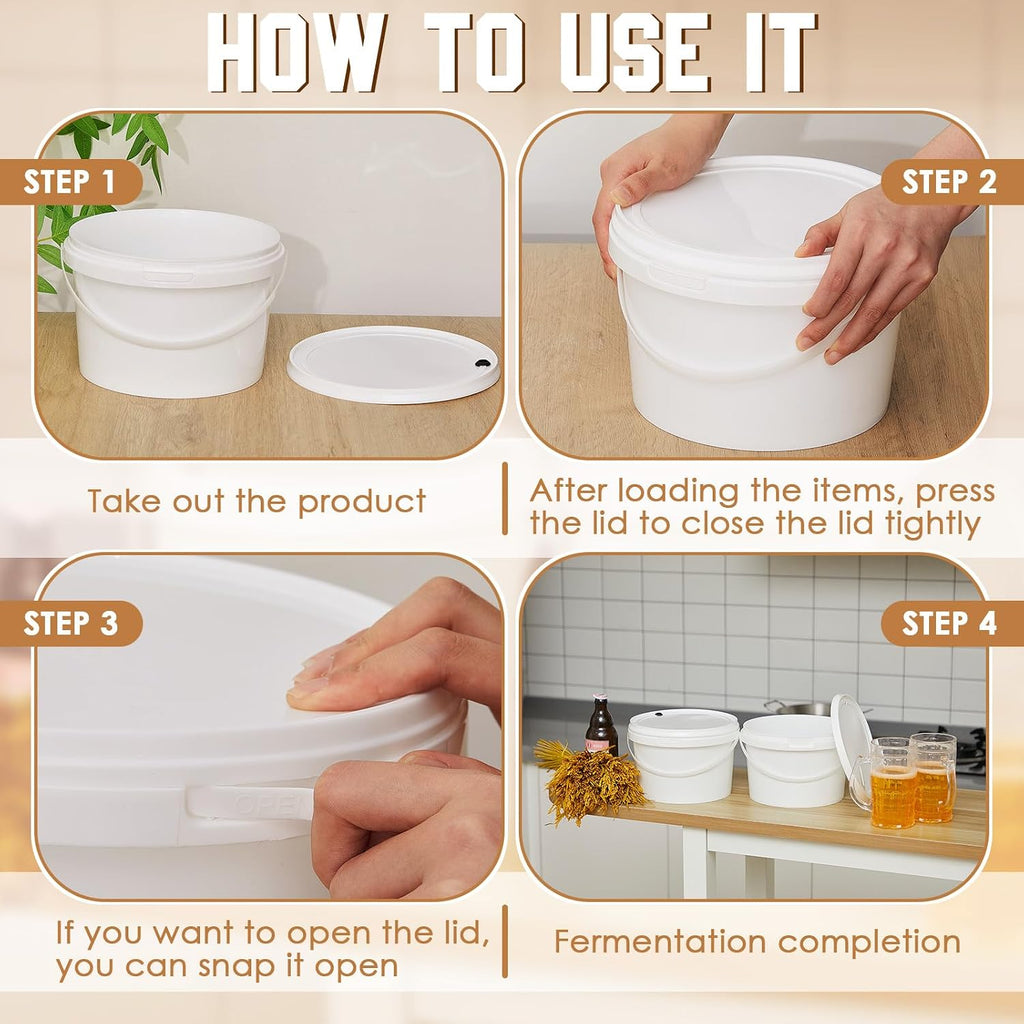 6 Pcs 1 Gallon Round Fermentation Bucket Fermenting Bucket with Lid Fermenting Food Grade Home Brewing Wine Fermenter