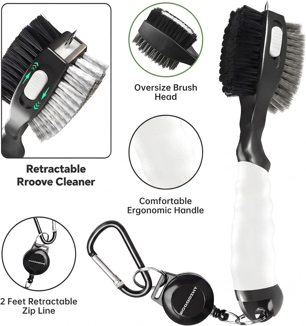 Retractable Golf Club Cleaner Brush 2 Pack with Carabiner SpikeComfortable Grip Groove Cleaner Ideal Golf Gifts for