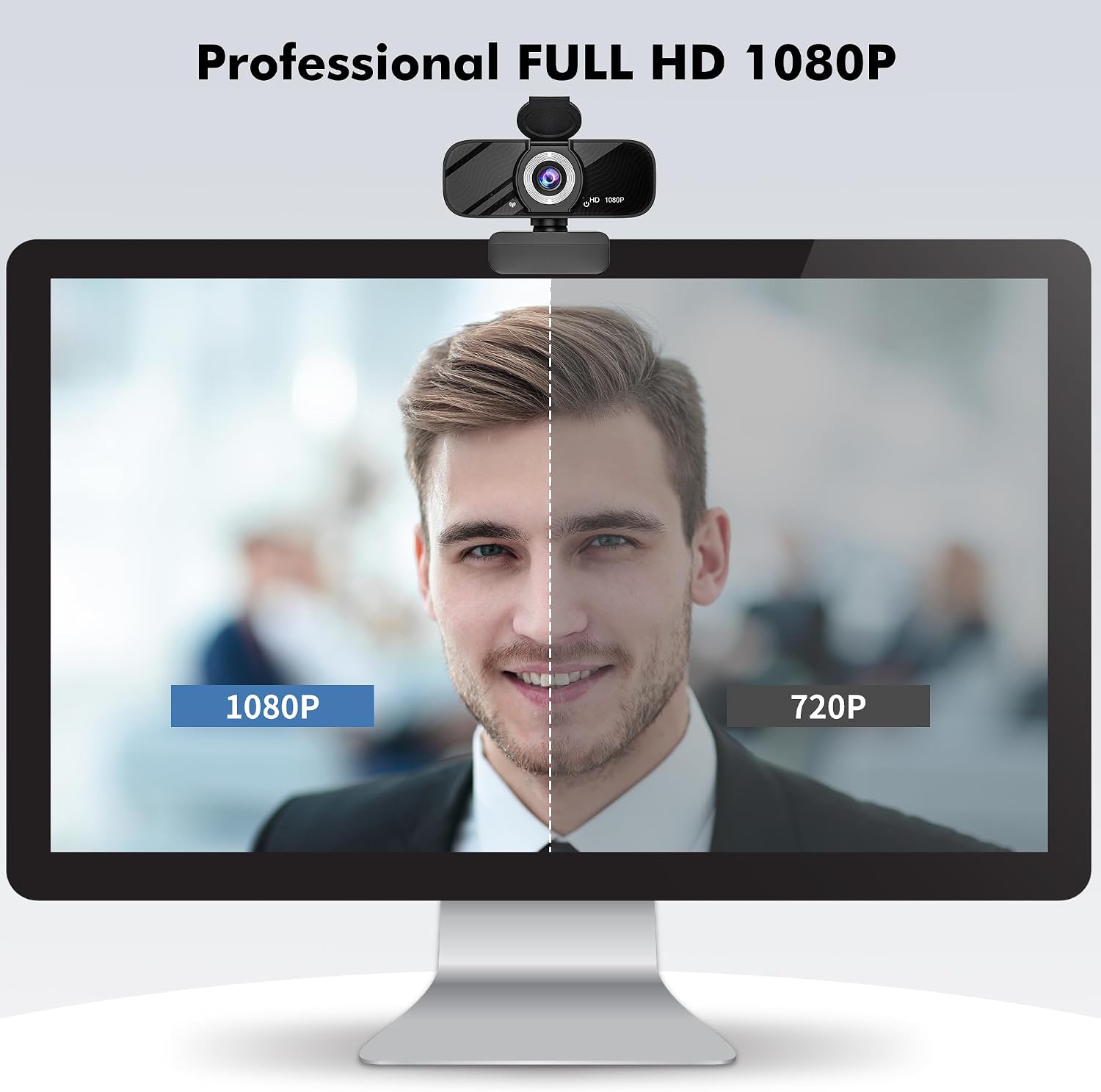 USB HD Webcam with Built-in Microphone and Rotatable Tripod, 1080P Video, Wide Angle Camera, Privacy Cover, for