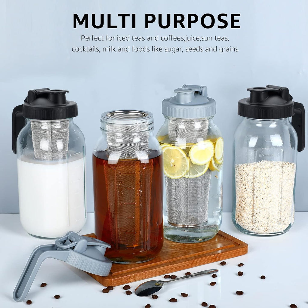 Cold Brew Mason Coffee Maker - 64oz Iced Coffee Pitcher with Stainless Steel Mixing Spoon & Super Dense Filter 3
