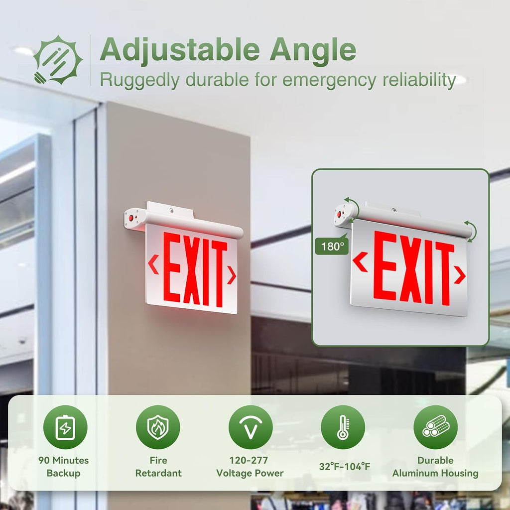 2 Pack Red LED Double-Sided Exit Sign with Battery Backup