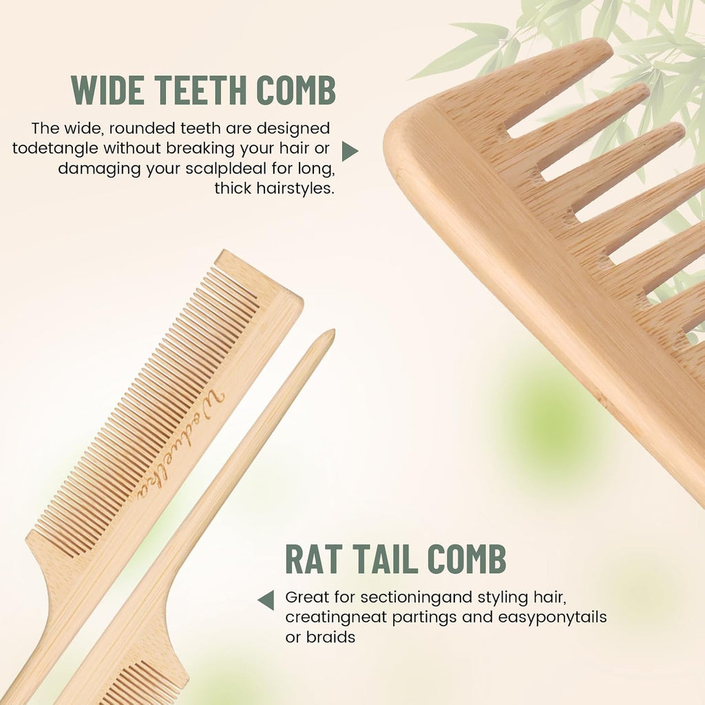 Metal Bristle Hair Brush Set, Detangling & Scalp Massage Comb Set | 5 pack Bamboo Hair Brush Set with Steel Bristles