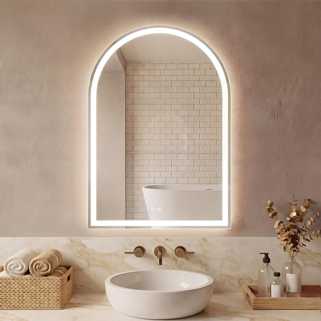 24"x36" LED Bathroom Mirror with Lights, Arched Vanity Mirror | Anti-Fog, Dimmable, 3-Color Light, Memory Function