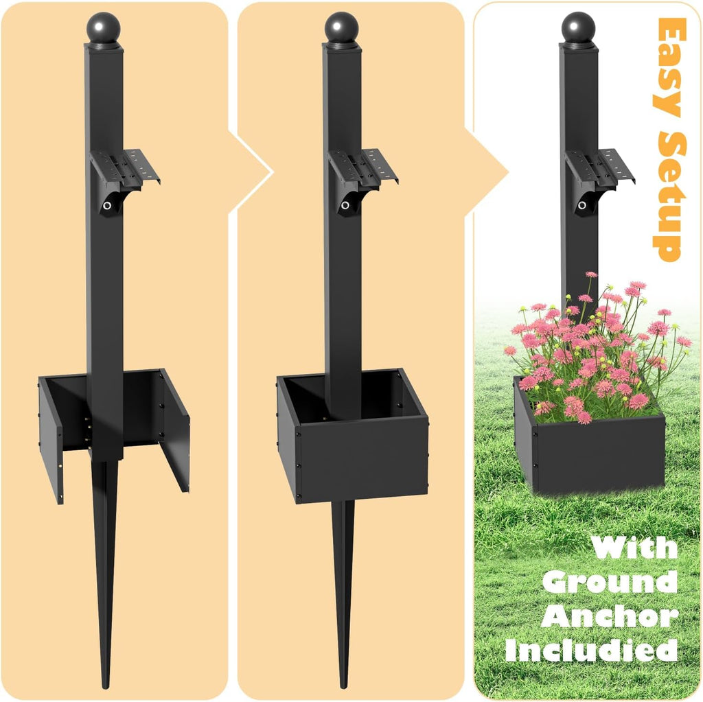 56" Decorative Mailbox Post with Planter Box for Outside | For Outside, Tall Decorative Mount, Decorative Post