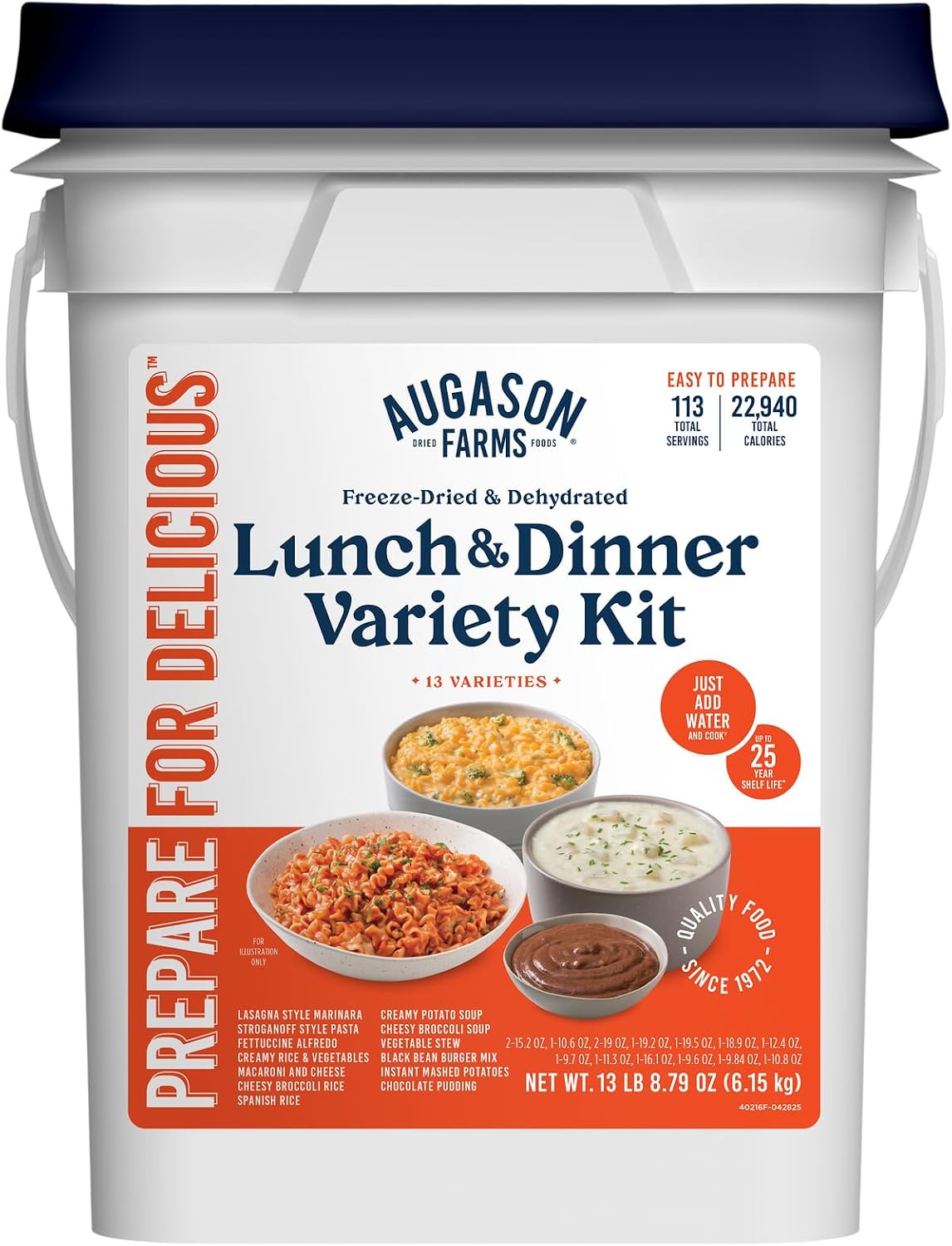 Lunch & Dinner Variety Kit Emergency Food Supply, 113 Servings, 25 Year Shelf Life - Dehydrated Meals, Survival Food