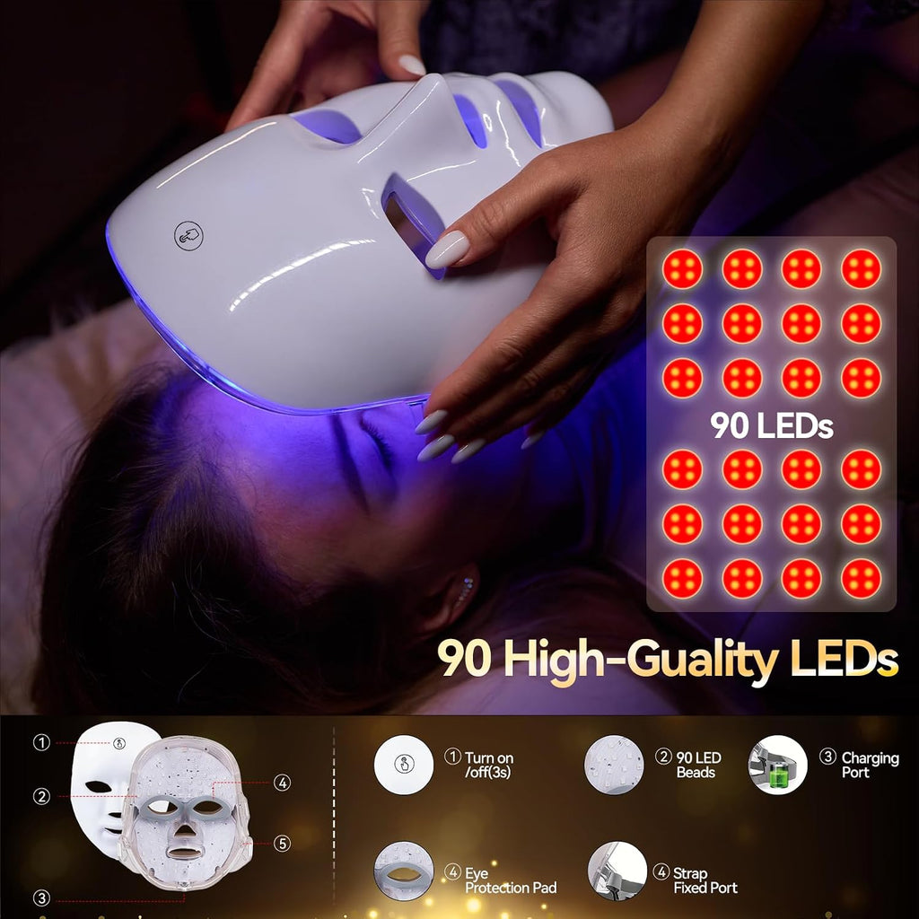 Red Light Therapy for Face LED Light Therapy Mask for Face 7+1 Colors LED Facial Skin Care Mask Rechargeable Beauty