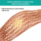 9.84ft Flat Copper Braided Ground Strap with Rings Terminal for Protect Wire