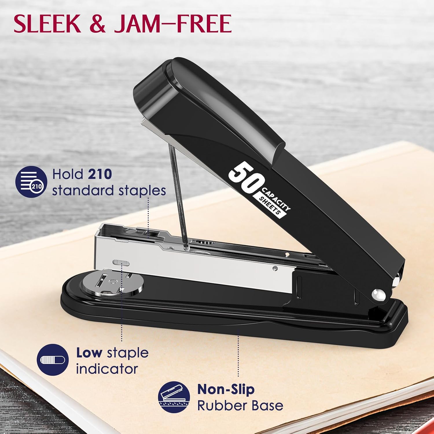 Metal Stapler Heavy Duty 50 Sheet Capacity with 1750 Staples and Staple Remover, Full Strip Staplers for Desk, No