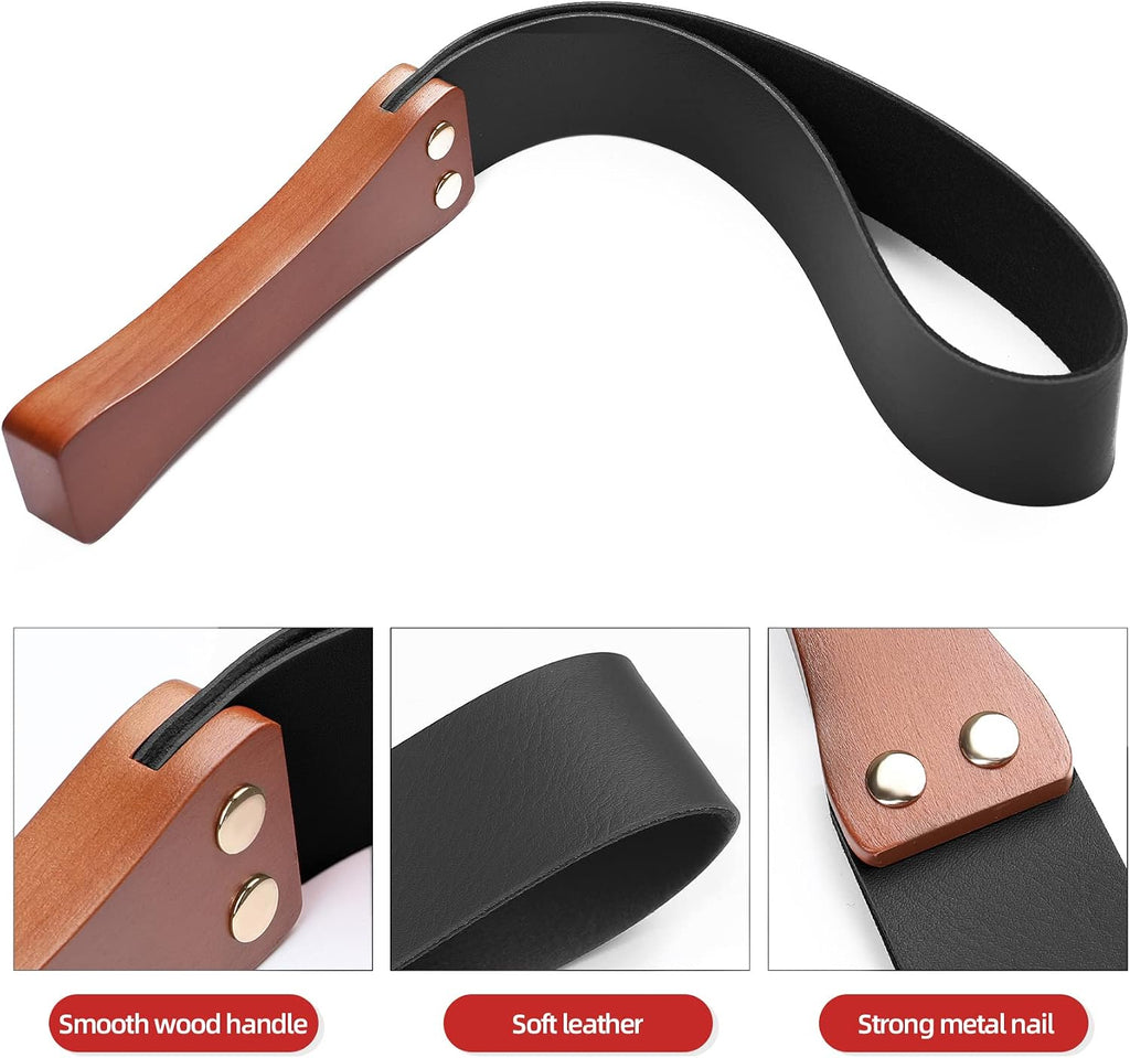 Leather Paddle with Anti-Slip Wooden Handle, Riding Crop for Horses, 19'' Equestrianism Crops