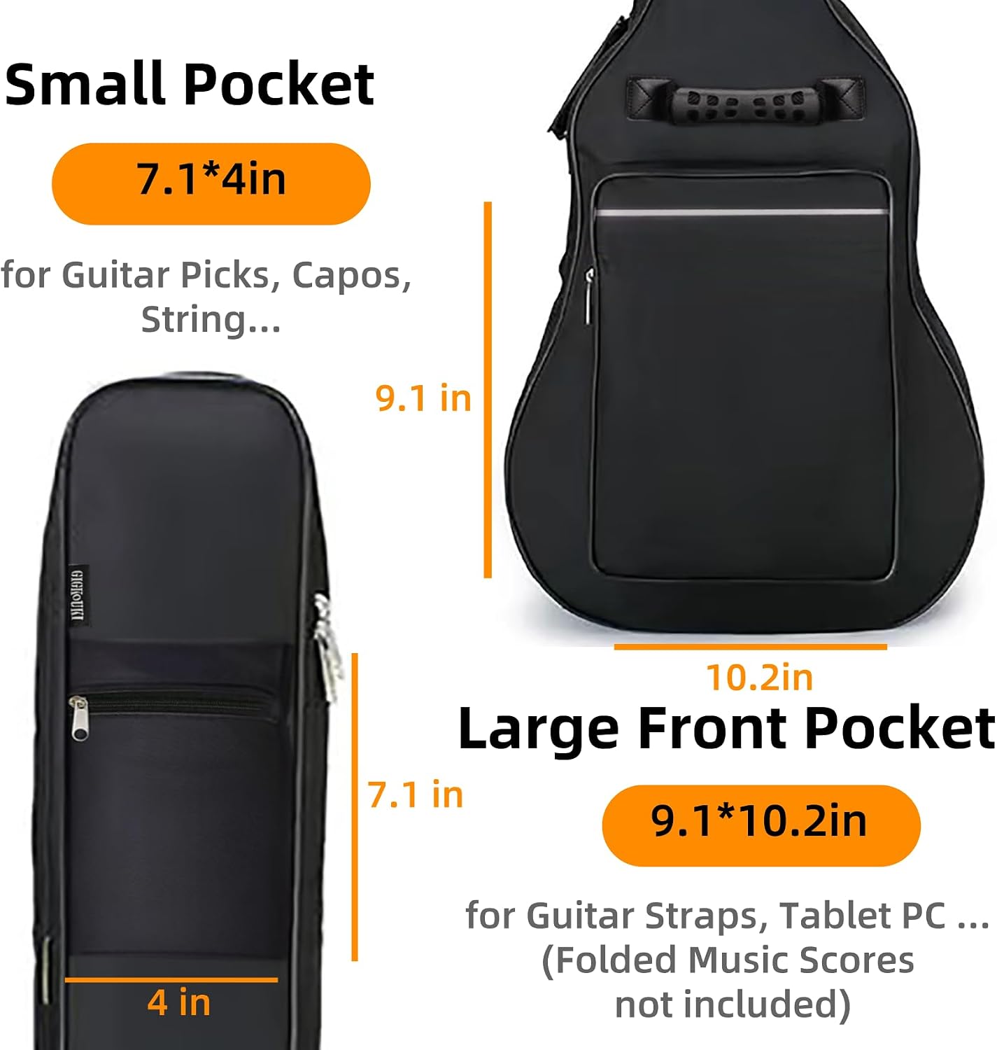 3/4 Size 36 Inch Acoustic Guitar Case Soft, Acoustic Guitar Bag 0.3 Inch Thicken Sponge Padded, Waterproof Gig Bag