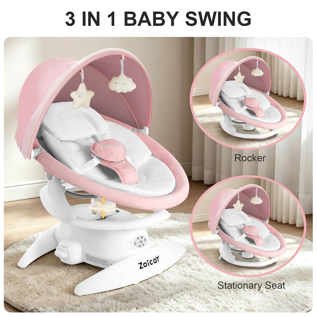 3-in-1 Baby Swings for Infants with Motion Detection and Canopy | Infant Swing with 360° Rotatable Seat, 5 Speeds & 3