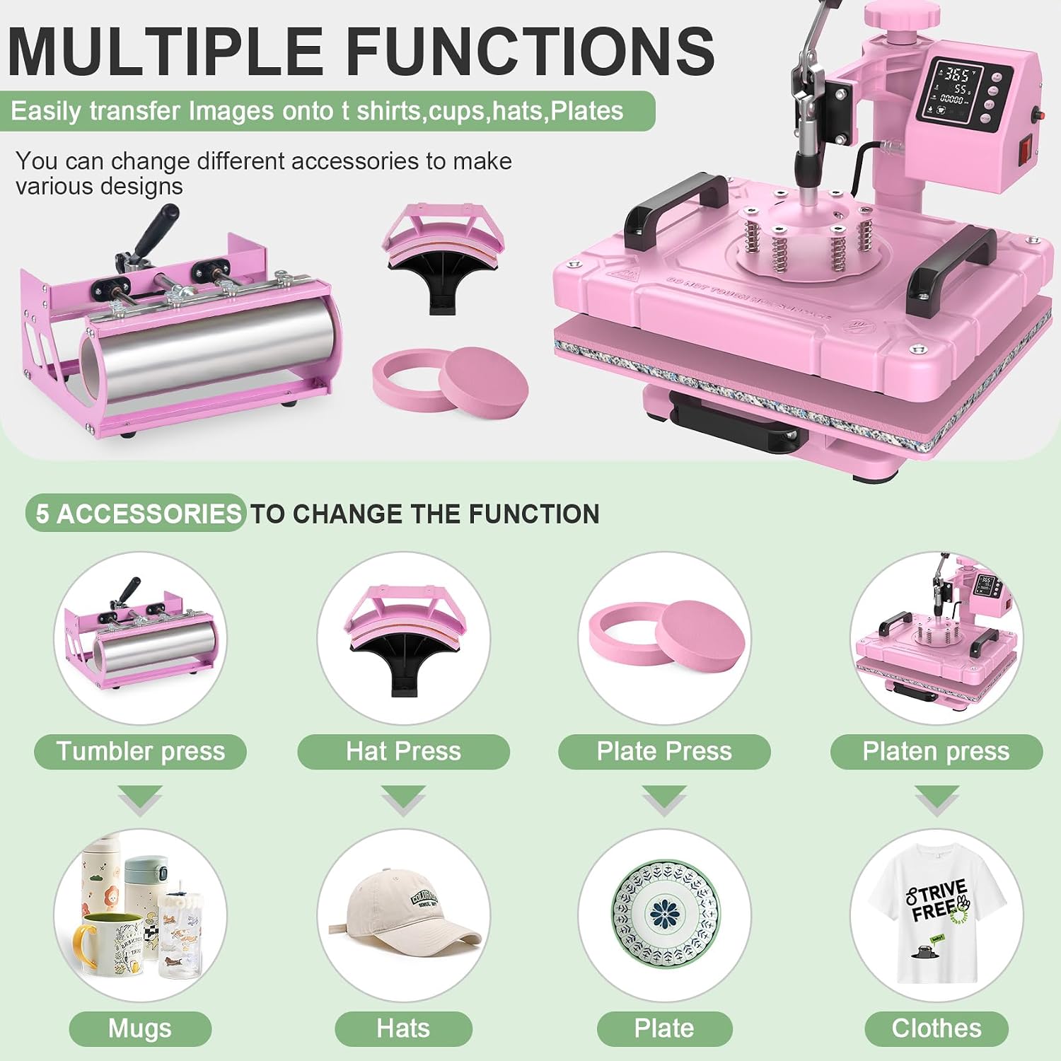 Heat Press 5in 1 Heat Press Machine 12x15 Inch Sublimation T Shirt Pressing with 30OZ 20OZ Tumbler Heat Press 360°
