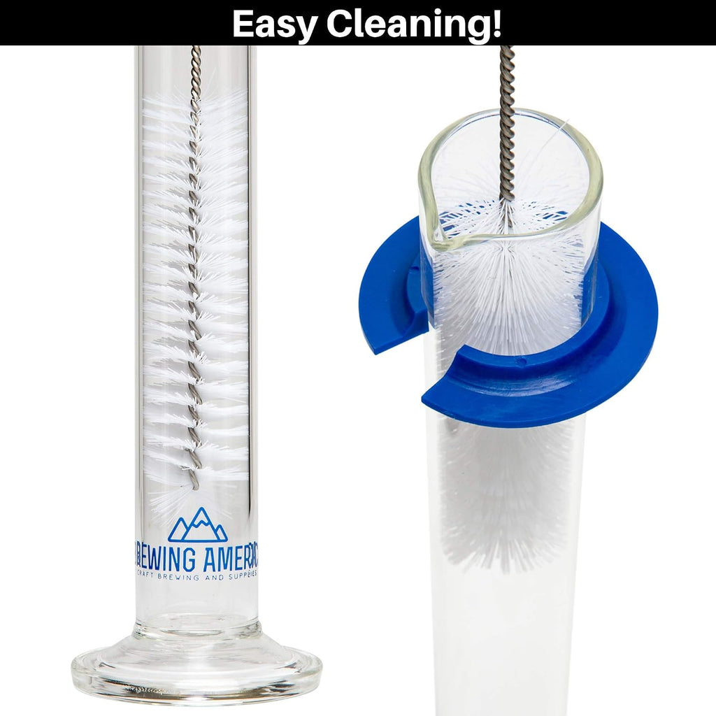 Glass Hydrometer Test Tube Jar & Cylinder Brush - Narrow Flask for Alcohol by Volume Test - Moonshine, Homebrew Beer