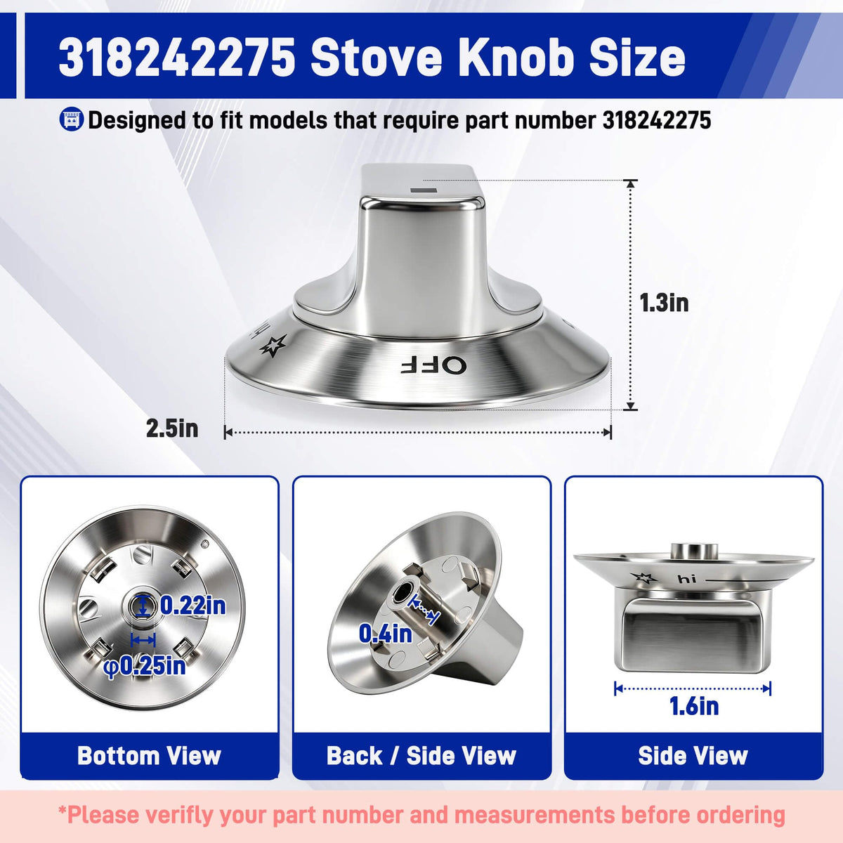 6-Pack 318242275 Burner Knobs Compatible with Electrolux Gas Cooktop Ranges