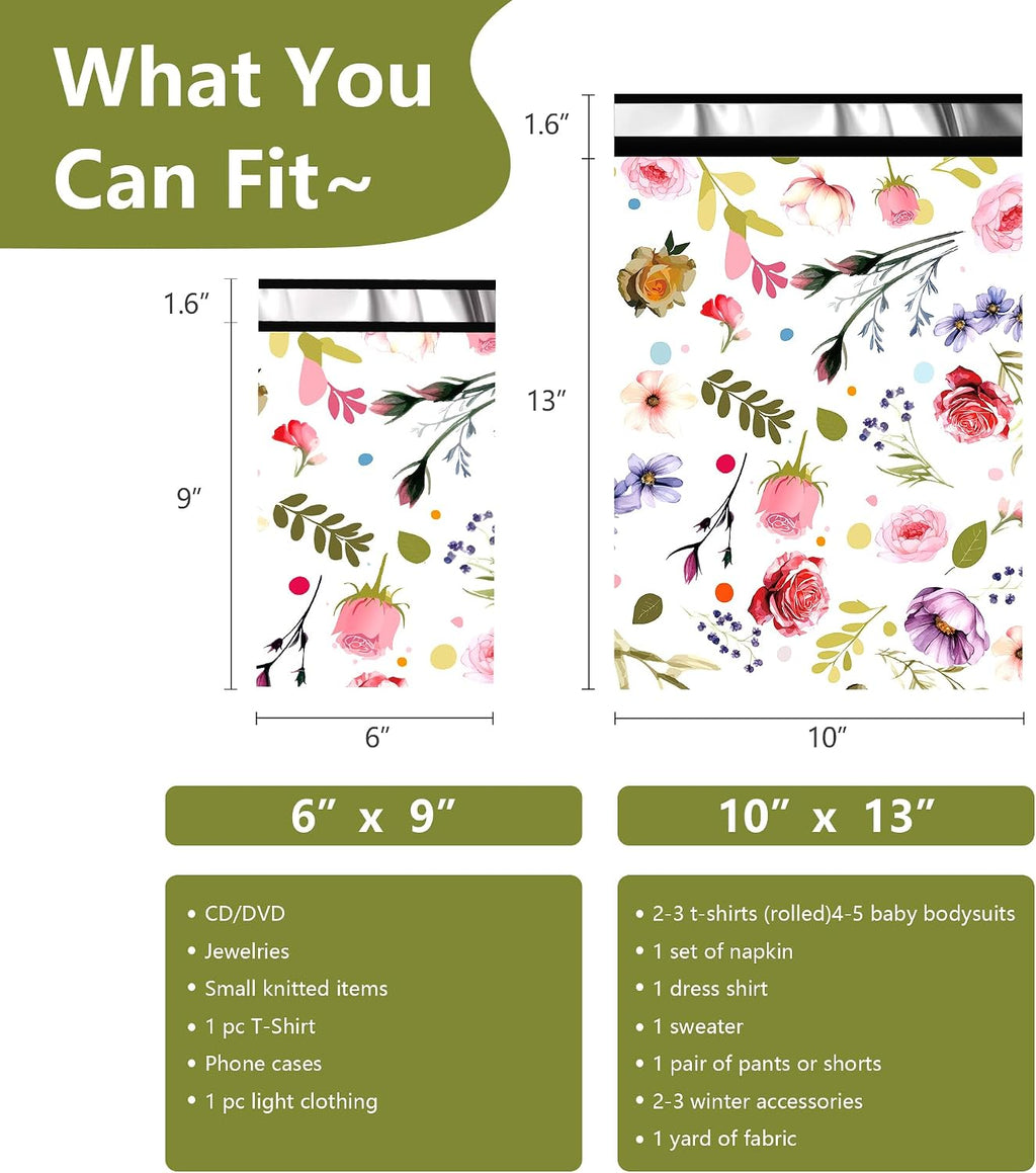 Poly Mailers 6x9 Inch, 100 Pack, Flower Self-Seal Shipping Bags