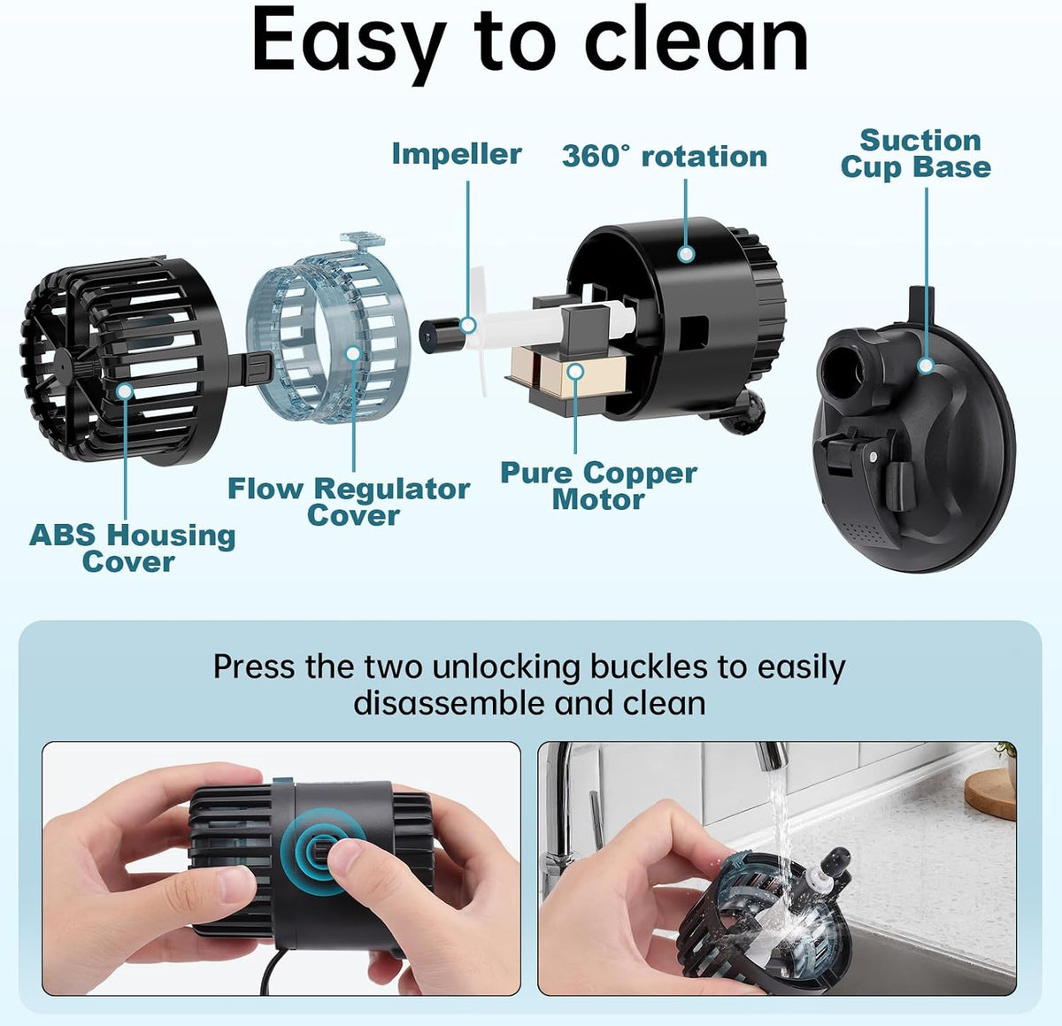 Aquarium Wave Maker 1200GPH with Powerful Suction Base Fish Tank Wavemaker Submersible Circulation Pump Powerhead