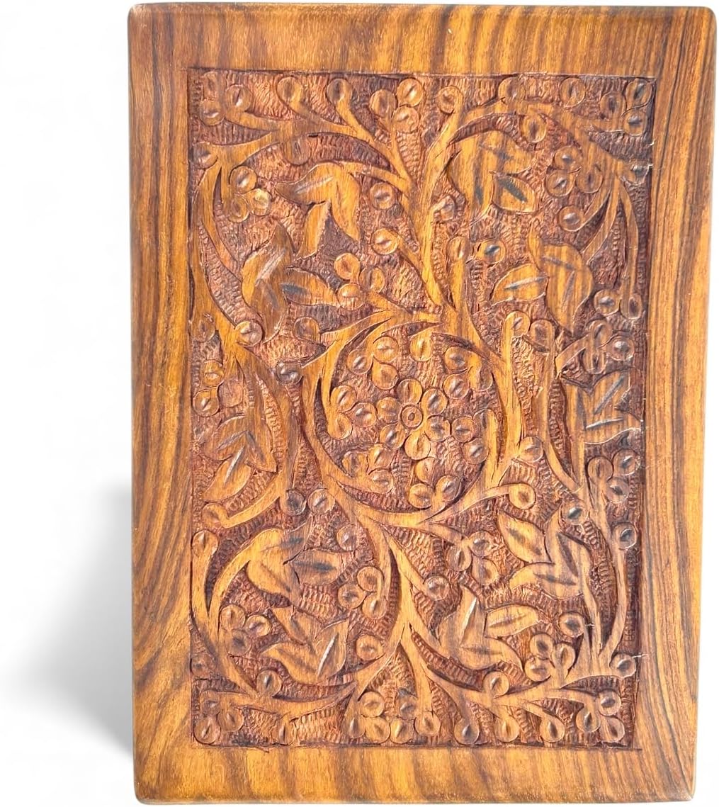 Floral Engraved Handcarved Cremation Urns For Human Ashes Adult Male Female Wooden Decorative Urn Burial Casket For
