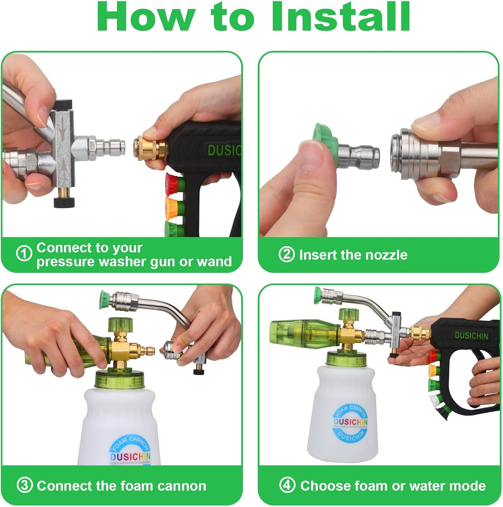 Pressure Washer Accessory Short Wand Foam Cannon | Dual Connector Shift Valve Car Wash Foam Cannon Kit 1/4 Inch Quick