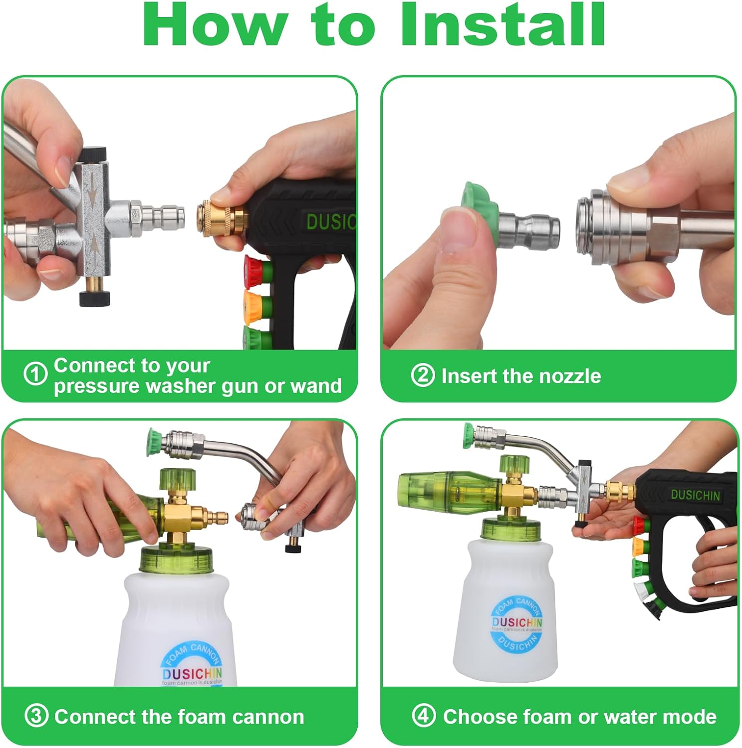 Pressure Washer Accessory Short Wand Foam Cannon | Dual Connector Shift Valve Car Wash Foam Cannon Kit 1/4 Inch Quick
