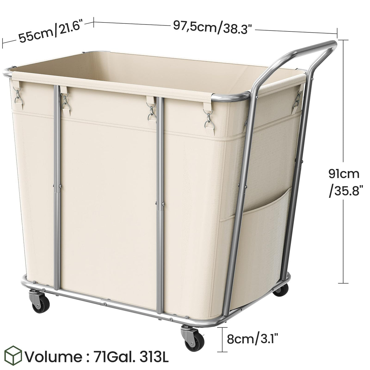 Laundry Sorter, 313L Large Laundry Basket, Rolling Hamper, Minimalist Laundry Organizer on Wheels