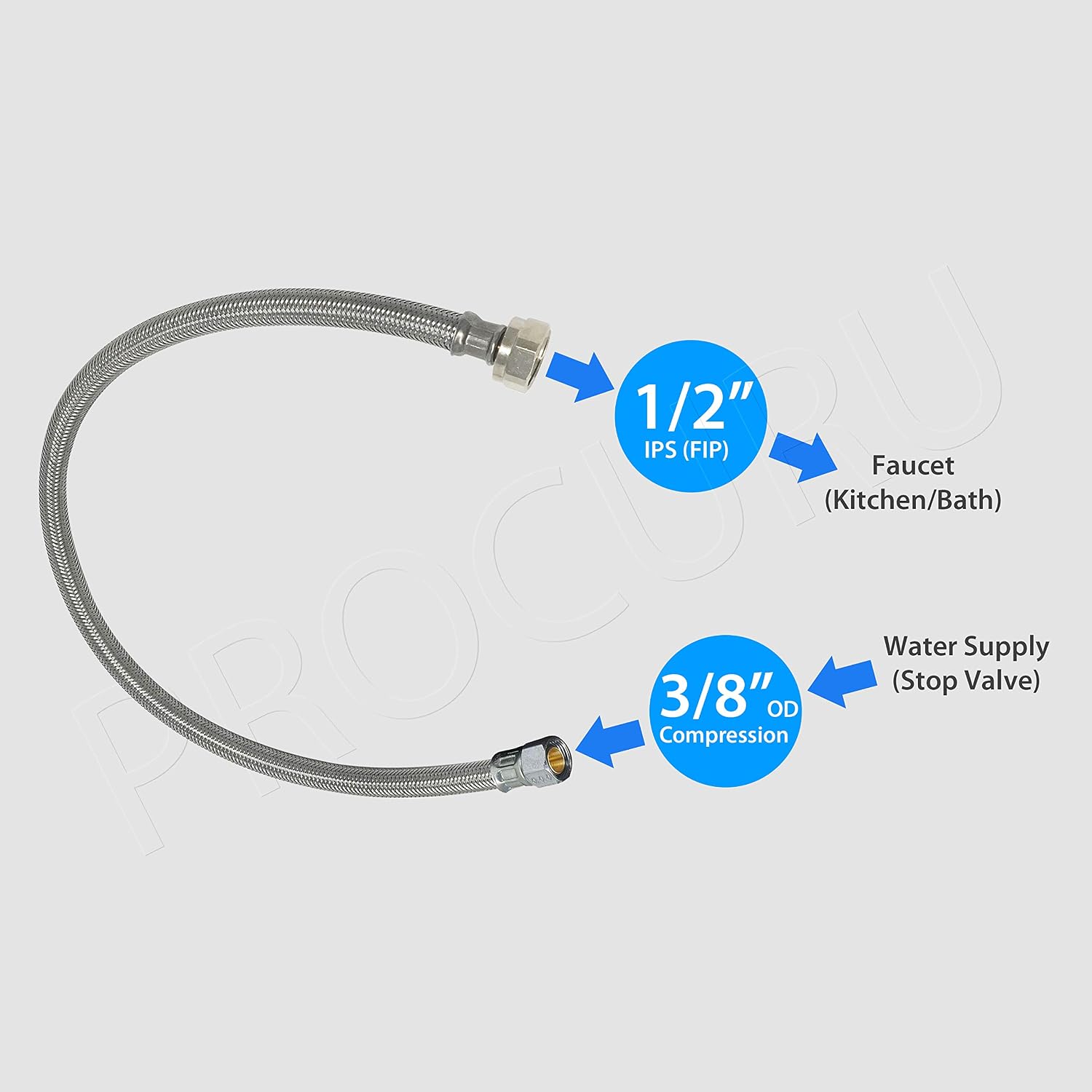 [2-Pack] PROCURU 16-Inch (1.3Ft) x 3/8" Comp x 1/2" FIP Faucet Hose Connector, Stainless Steel Braided Supply Line