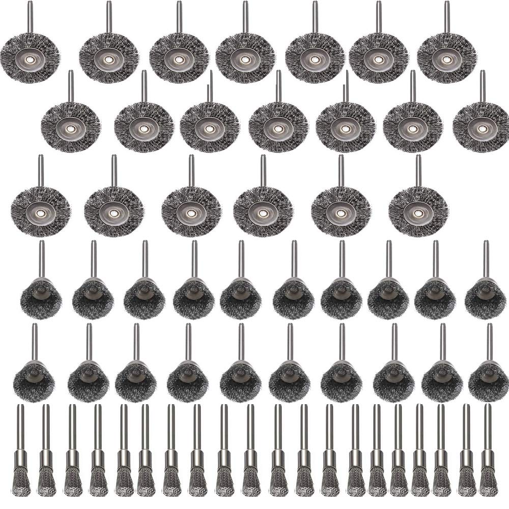 Rocaris 60 Pcs Steel Wire Wheels, Wire Brushes Set for Rotary Tool