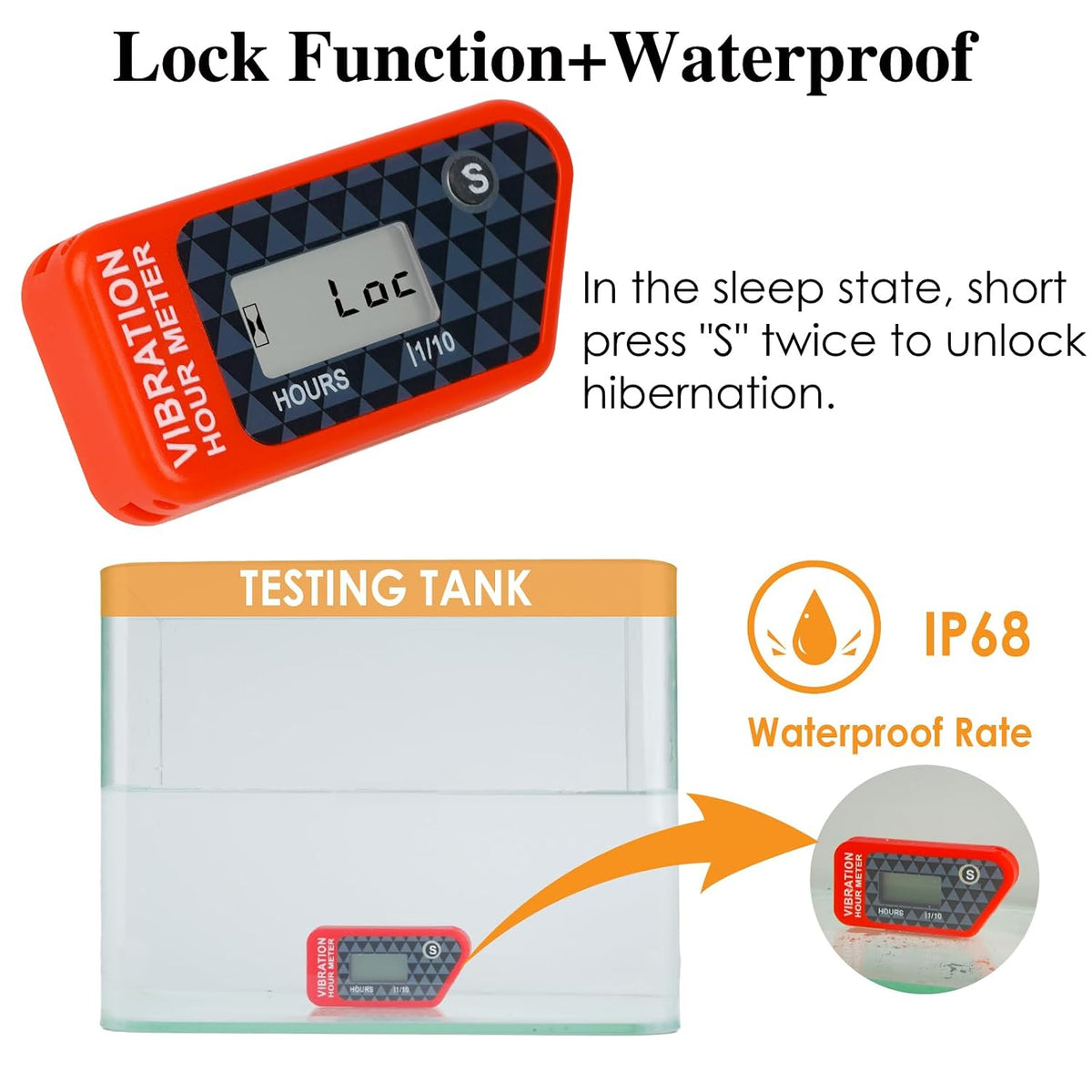 Vibration Hour Meter, IP68 Waterproof, for Small Engines, Red