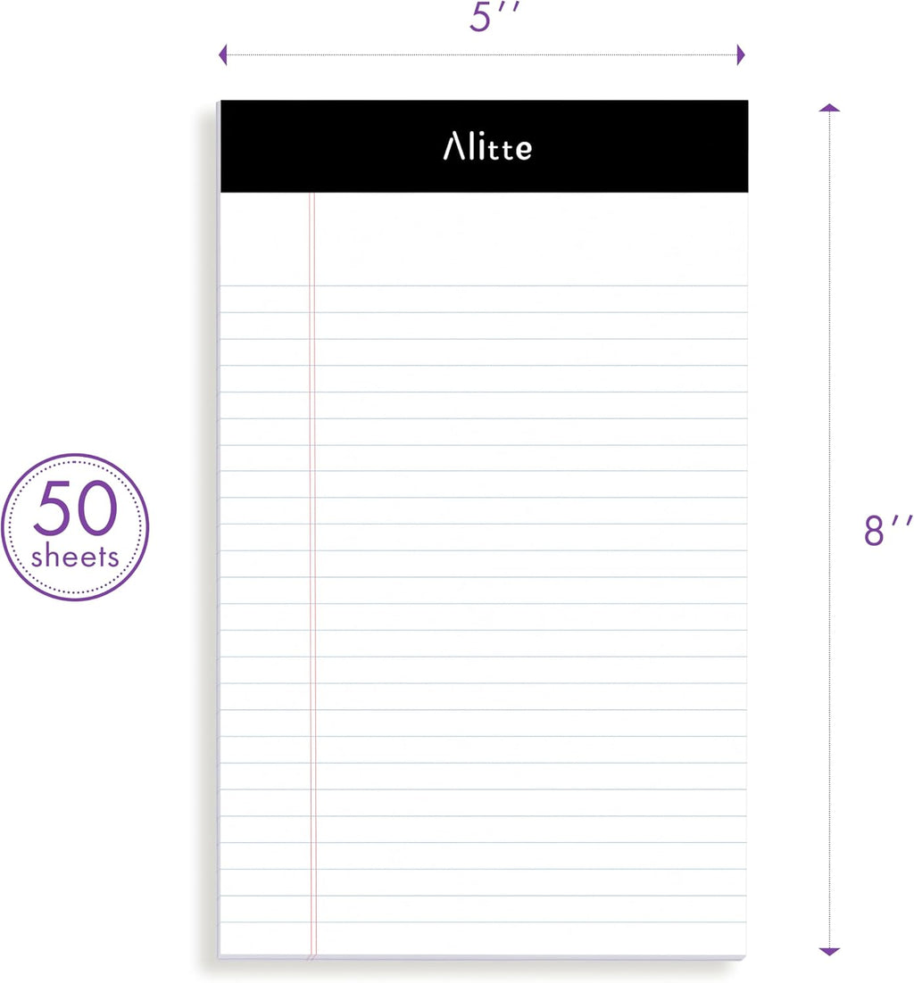 Legal Notepads 5x8, Pack of 12 - Perforated Narrow Ruled Writing Pad - Premium Thick Paper, No Ink Bleeding - Blank