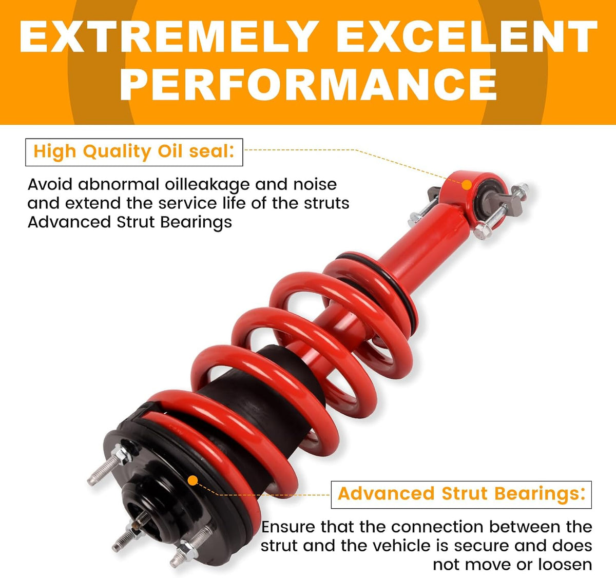 Suzanne 2x Front Red Strut Shock Absorber w/Coil Spring Assembly Compatible with Chevy Silverado Suburban 1500 Tahoe Avalanche GMC Sierra 1500 Yukon 2007-20 Cadillac Escalade ESV EXT 2007-2014 139104