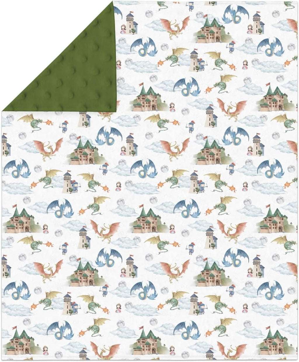 Fairytale Dragon and Knights Baby Blankets for Girl Boy Fantasy Dragons Princess Castle Soft Mink Dotted Backing