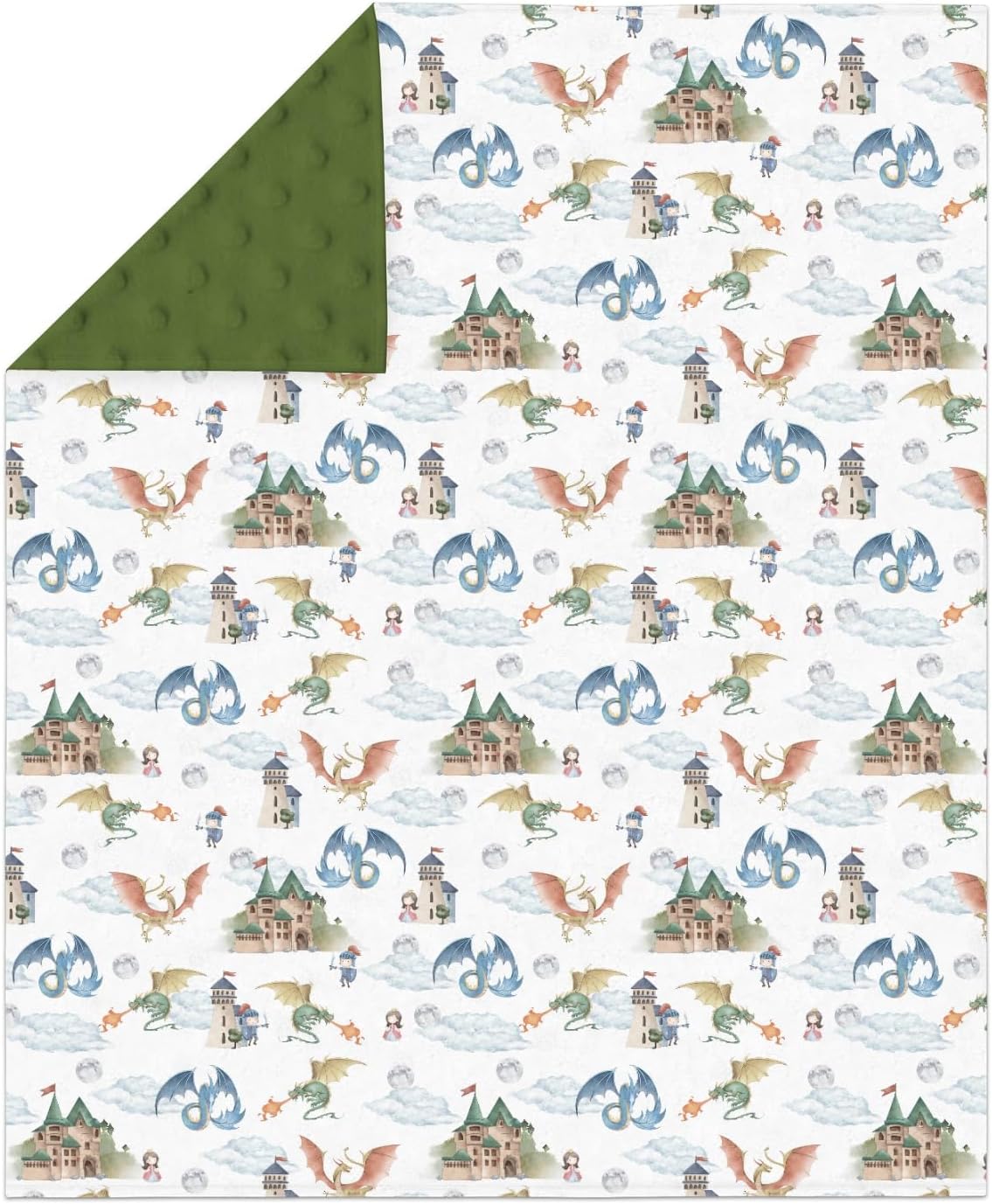 Fairytale Dragon and Knights Baby Blankets for Girl Boy Fantasy Dragons Princess Castle Soft Mink Dotted Backing