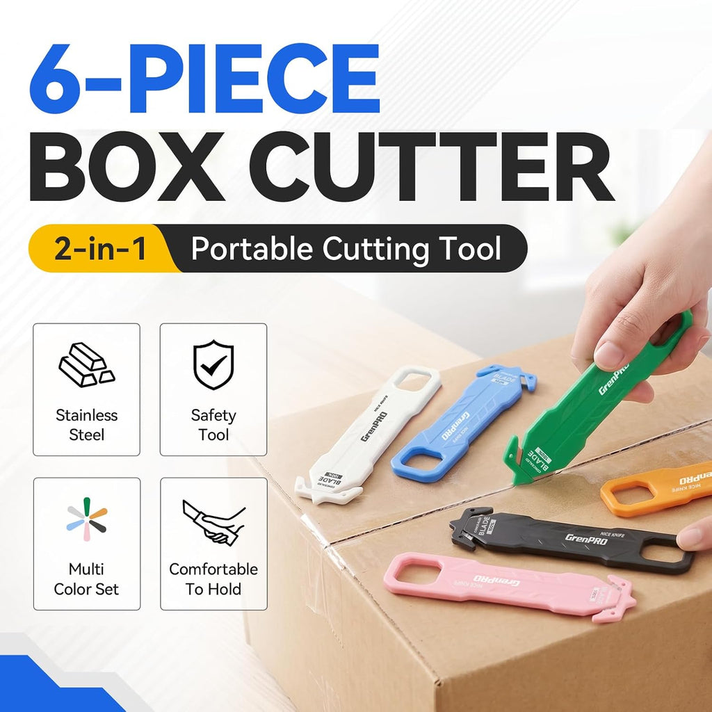 6-Pack Safety Box Cutter & Letter Opener, Box Package Opener Knife