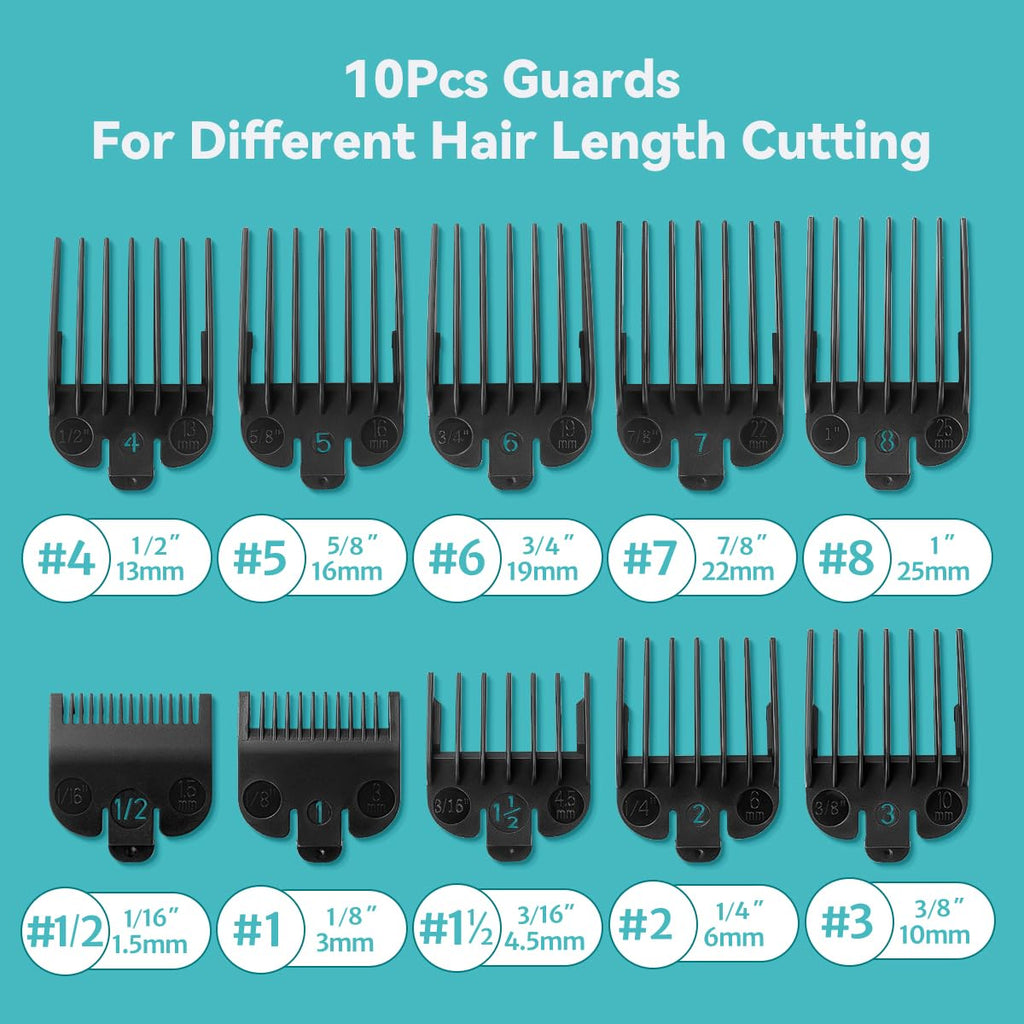 Clipper Guards Set Compatible with Wahl Clippers (Not for All Models), Clipper Guides Replacement - 1/16" to 1", 10