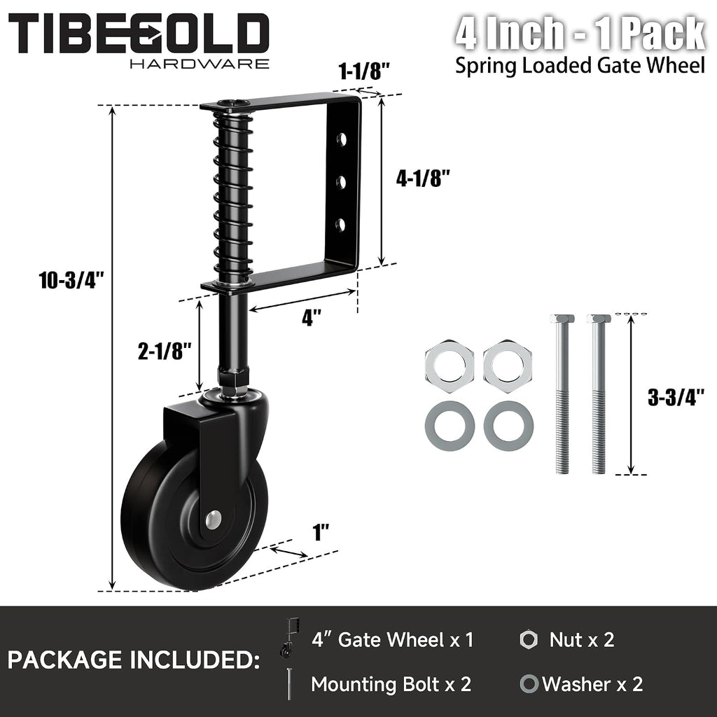 4" Spring Loaded Gate Caster, Heavy Duty Gate Wheel for Outdoor Wooden Gate Fence, Gate Support Helper with 360°