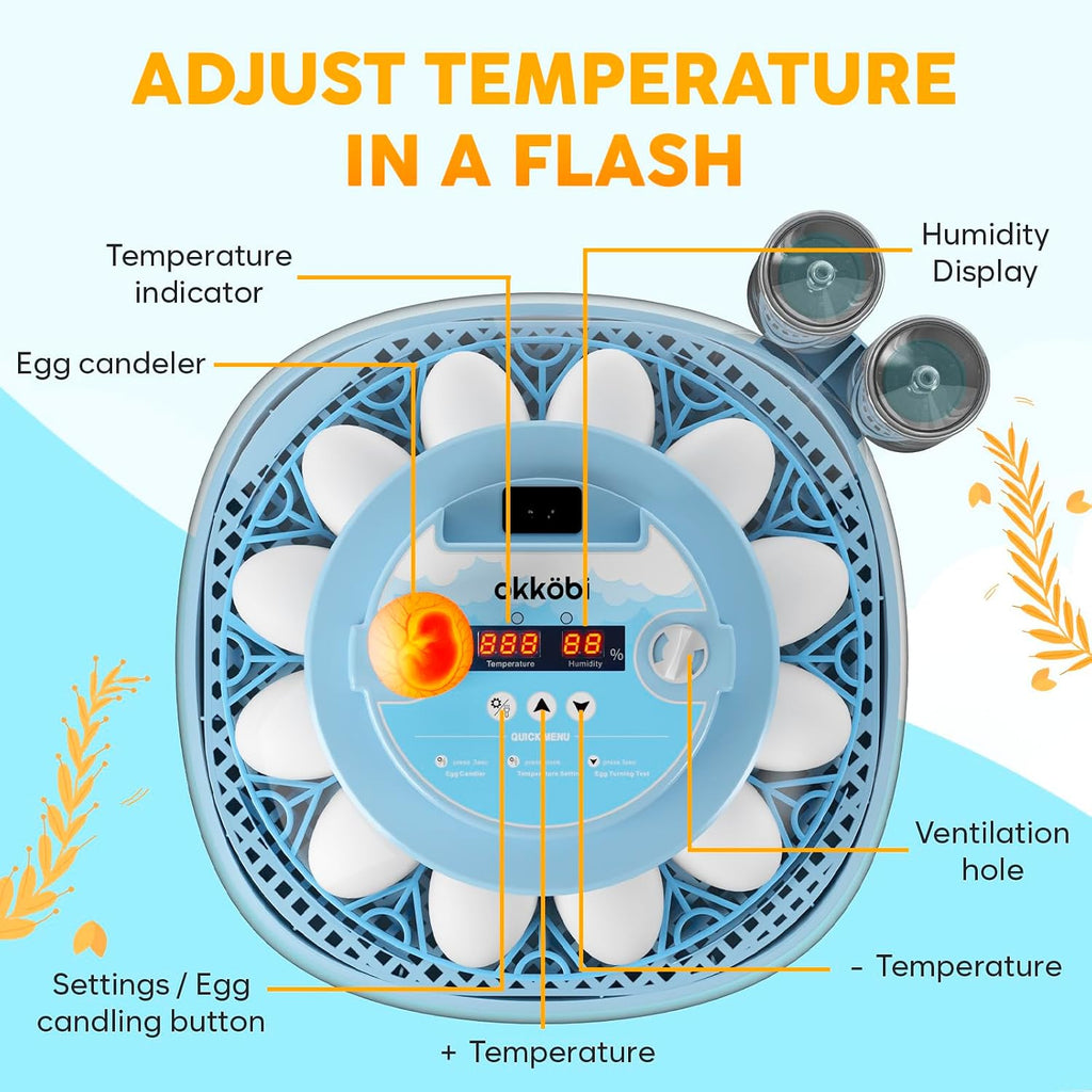 12 Egg Incubator with Automatic Egg Turning and Humidity Control – Egg Incubators for Hatching Eggs – Egg Candler
