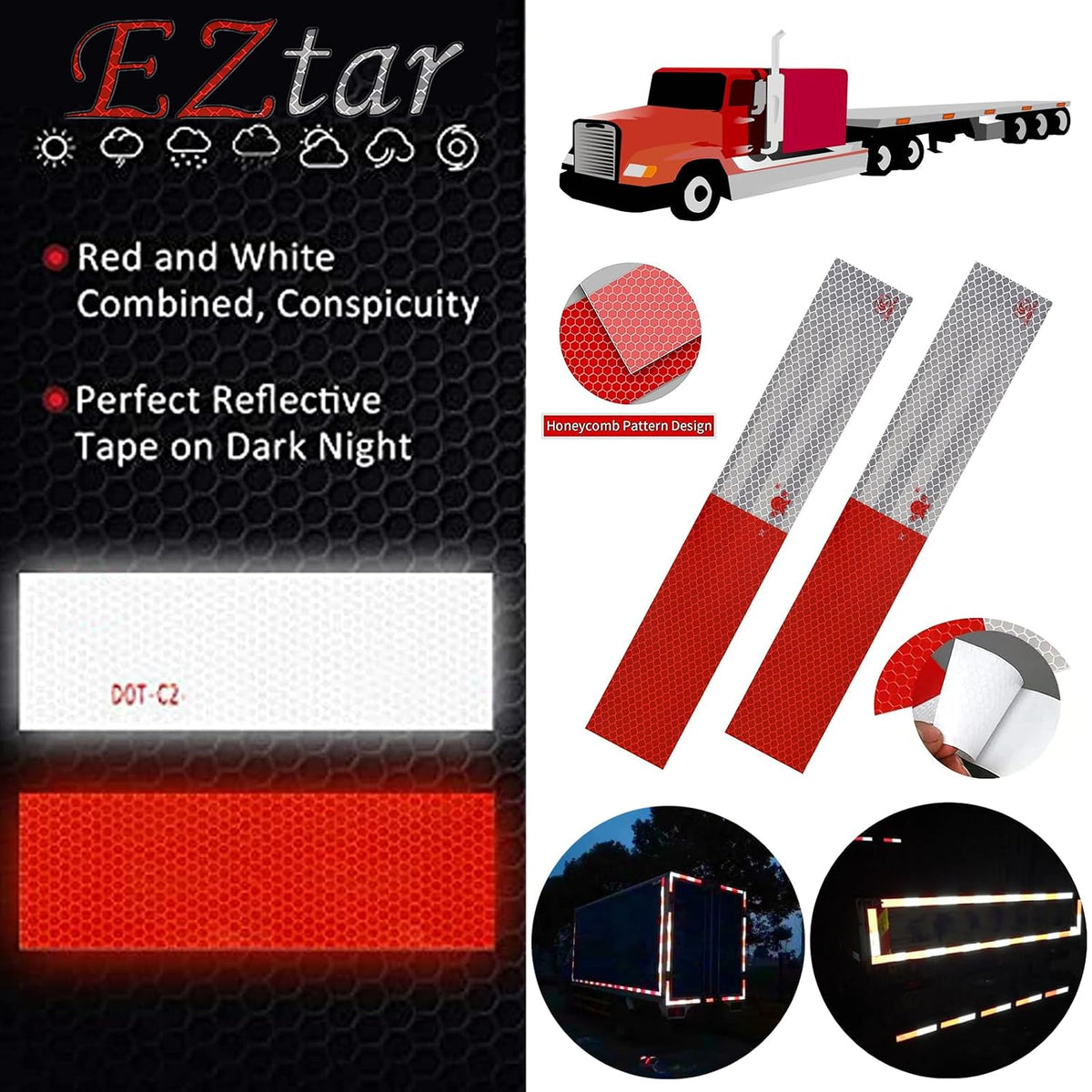 Reflective Tape 2" X 150 Feet Red/White High Intensity Safety Caution Warning Grade Self-Adhesive Waterproof