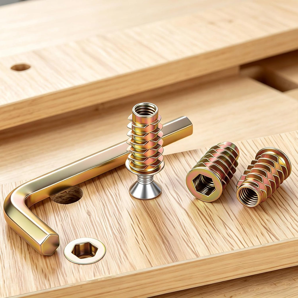 3/8"-16 x 25mm Threaded Inserts for Wood, Zinc Alloy Hex Socket Drive Insert Nuts for Wood Furniture, Hex Spanner Included, 15 PCS