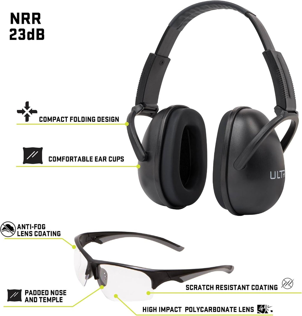 Allen Company Blocker Earmuff and Shooting Glasses Combo - Ear and Eye Safety - Hearing Protection and Noise