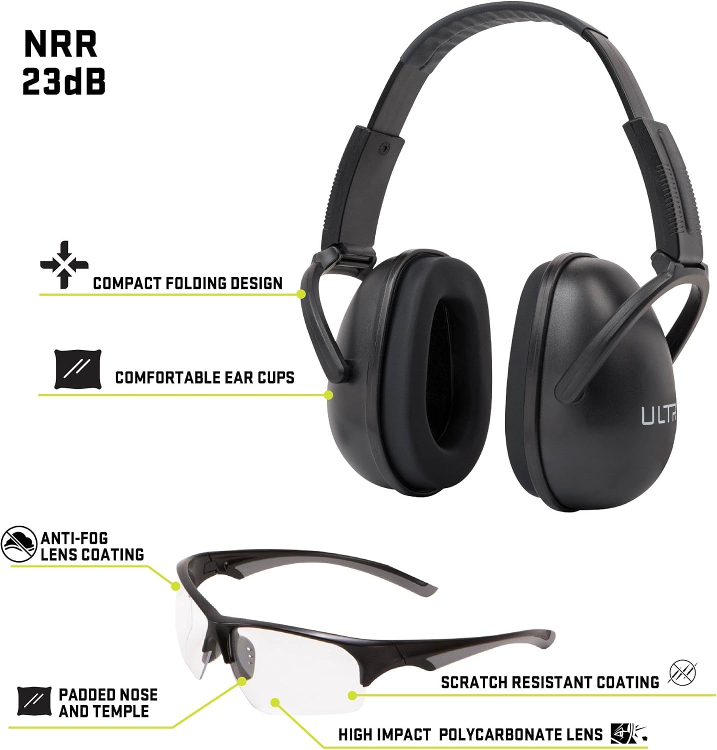 Allen Company Blocker Earmuff and Shooting Glasses Combo - Ear and Eye Safety - Hearing Protection and Noise